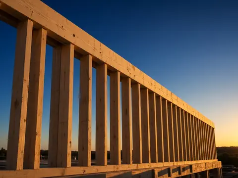 AI image of timber wall framing against a morning sky